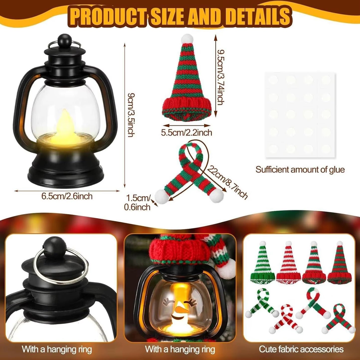 Snowman Lantern Outdoors Mini Christmas Light Decor Winter Lantern with Hats Scarves for Holiday Outdoor Indoor Party Tabletop