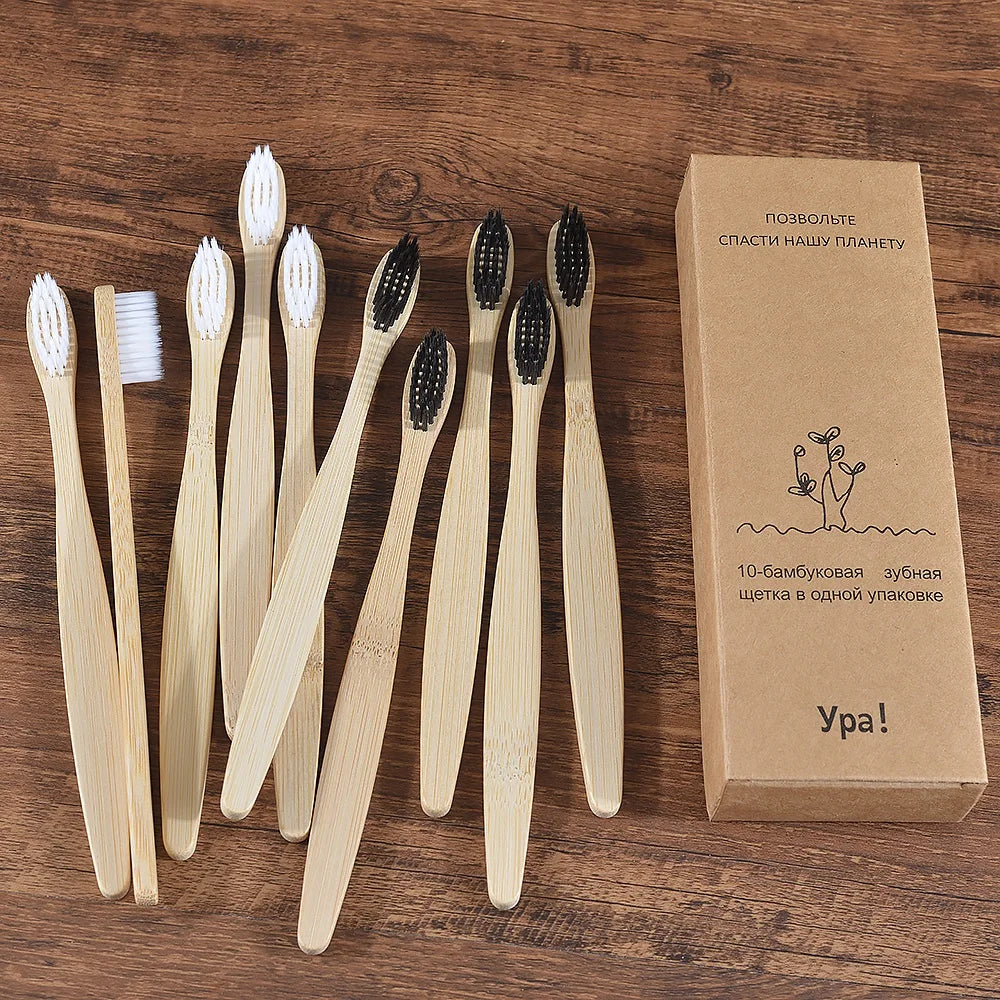 10Pcs Colorful Toothbrush Natural Bamboo Tooth Brush Sets Soft Bristle Charcoal Teeth Eco Bamboo Toothbrushes Dental Oral Care