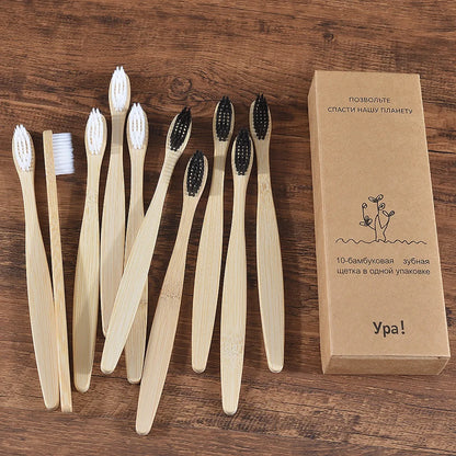 10Pcs Colorful Toothbrush Natural Bamboo Tooth Brush Sets Soft Bristle Charcoal Teeth Eco Bamboo Toothbrushes Dental Oral Care