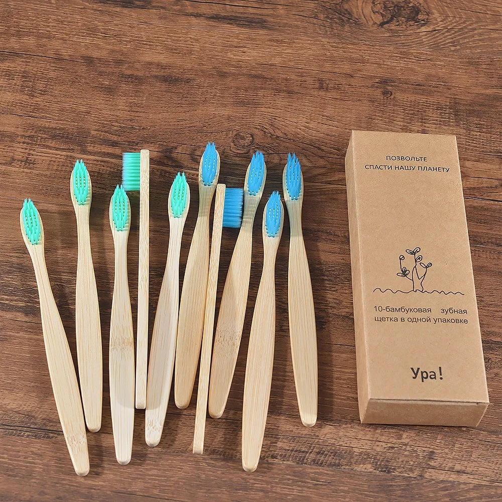 10Pcs Colorful Toothbrush Natural Bamboo Tooth Brush Sets Soft Bristle Charcoal Teeth Eco Bamboo Toothbrushes Dental Oral Care