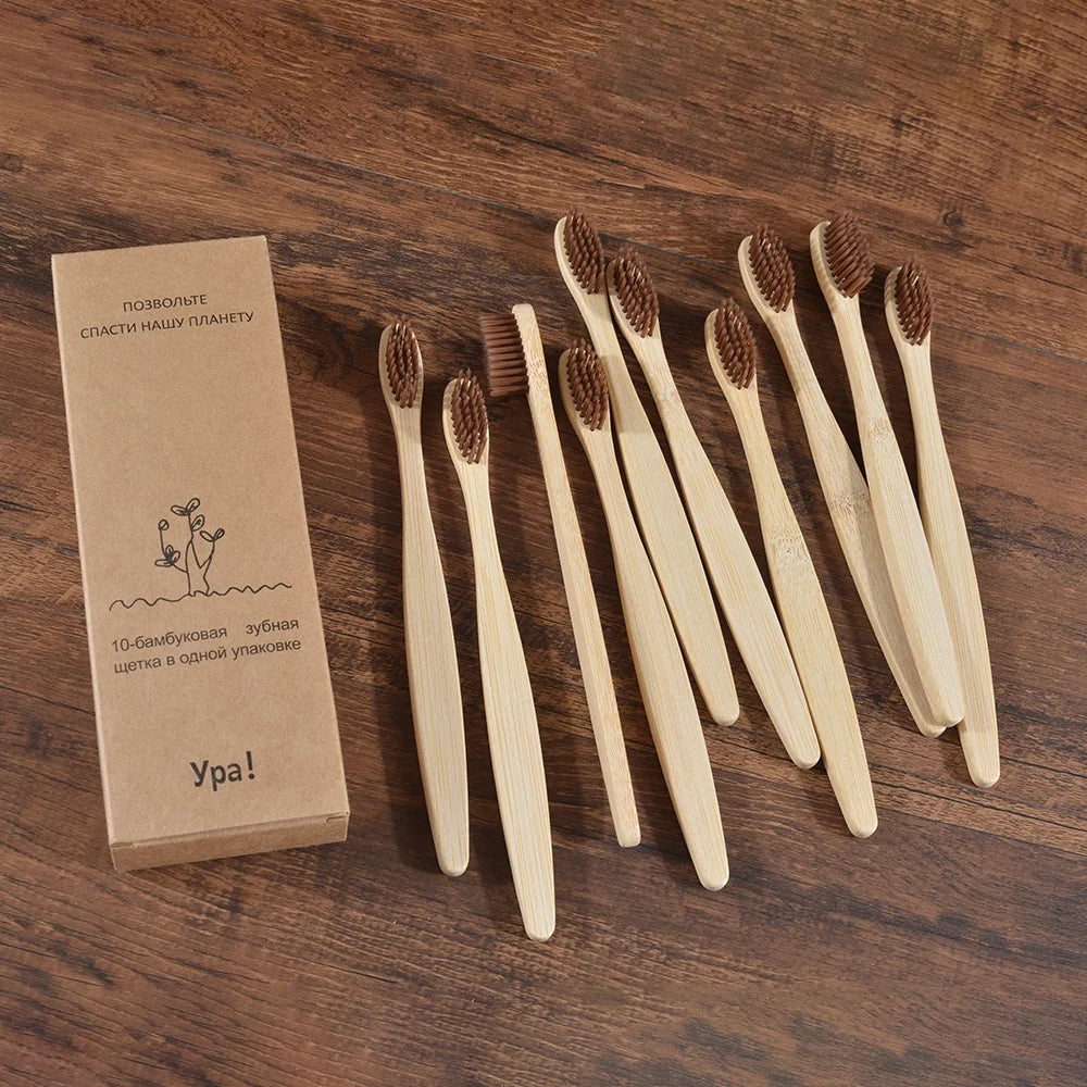 10Pcs Colorful Toothbrush Natural Bamboo Tooth Brush Sets Soft Bristle Charcoal Teeth Eco Bamboo Toothbrushes Dental Oral Care