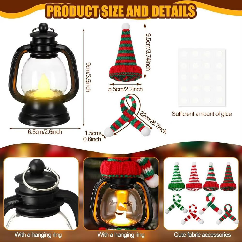 Snowman Lantern Outdoors Mini Christmas Light Decor Winter Lantern with Hats Scarves for Holiday Outdoor Indoor Party Tabletop