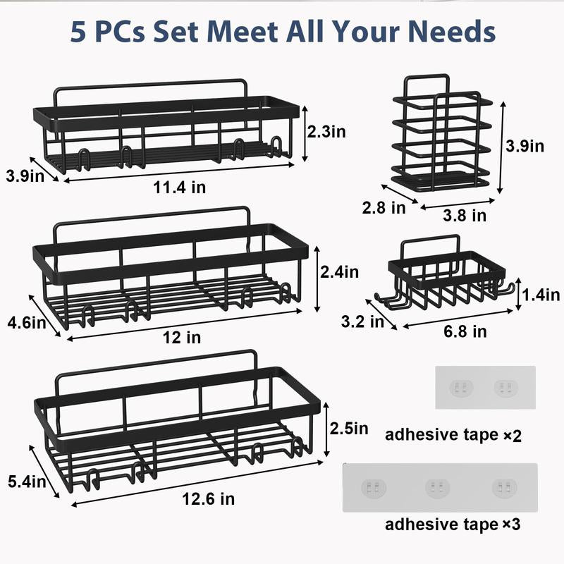 Bathroom Storage Rack Set,5 Pack Shower Caddyshelf Organizer. Adhesive Wall-Mounted Shower Rack. No Drillinglarge-Capacity. Rustproof Soapstorage Rack for Bathroom, Kitchen