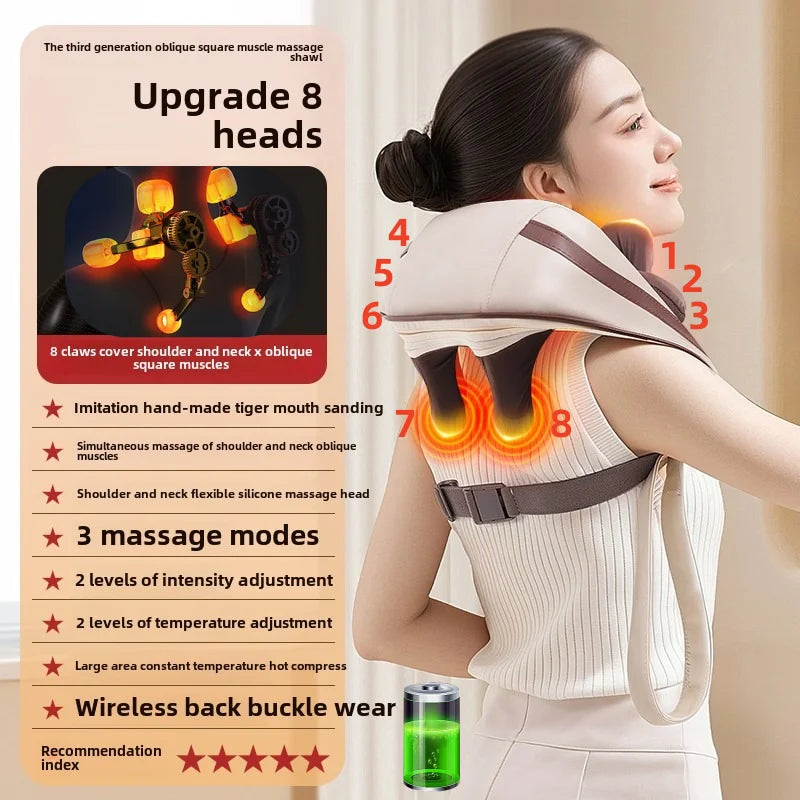 Wireless Neck and Back Massager Neck and Shoulder Knead Ing Massage Shawl Neck Cervical Relaxing Trapezius Massager