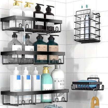 Bathroom Storage Rack Set,5 Pack Shower Caddyshelf Organizer. Adhesive Wall-Mounted Shower Rack. No Drillinglarge-Capacity. Rustproof Soapstorage Rack for Bathroom, Kitchen
