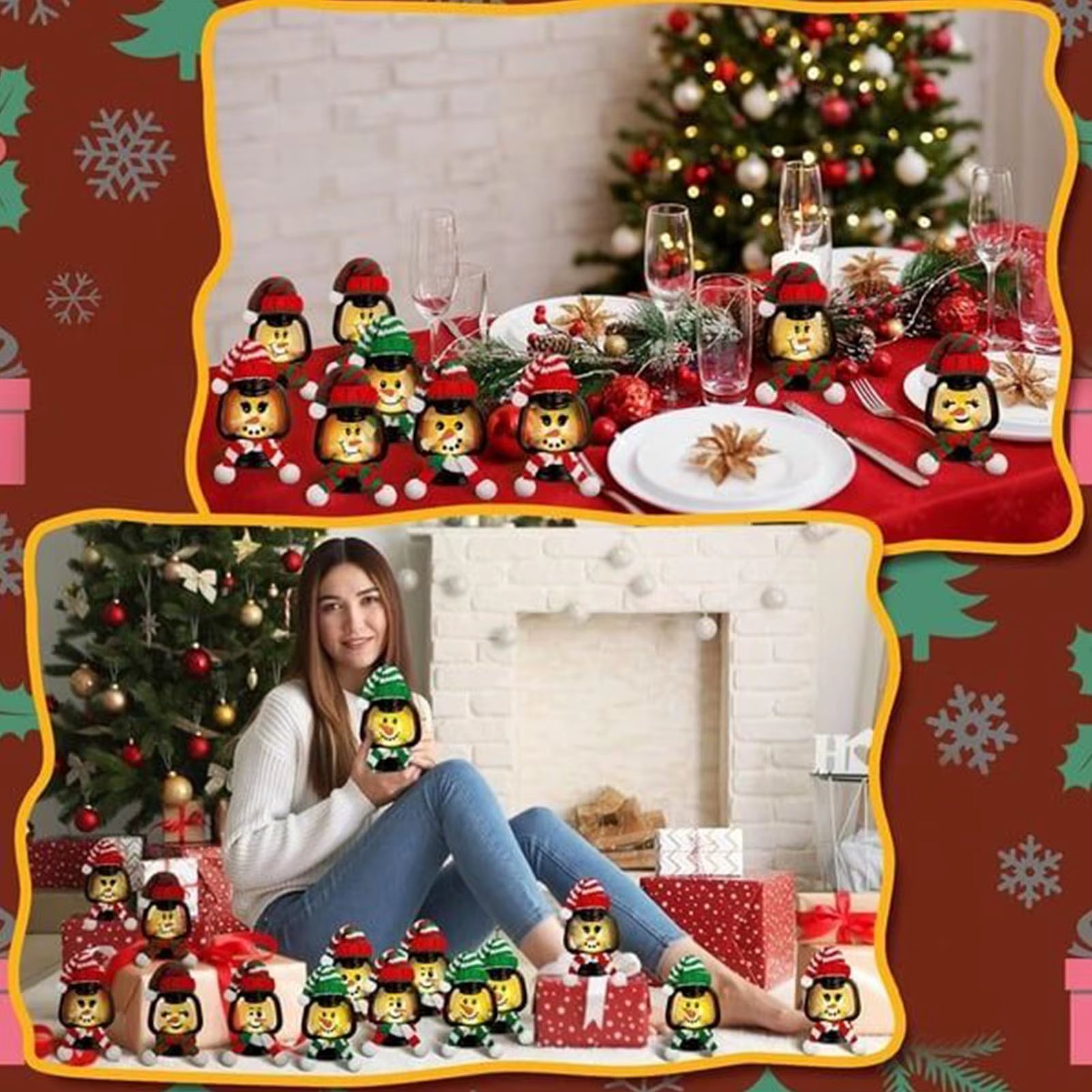 Snowman Lantern Outdoors Mini Christmas Light Decor Winter Lantern with Hats Scarves for Holiday Outdoor Indoor Party Tabletop