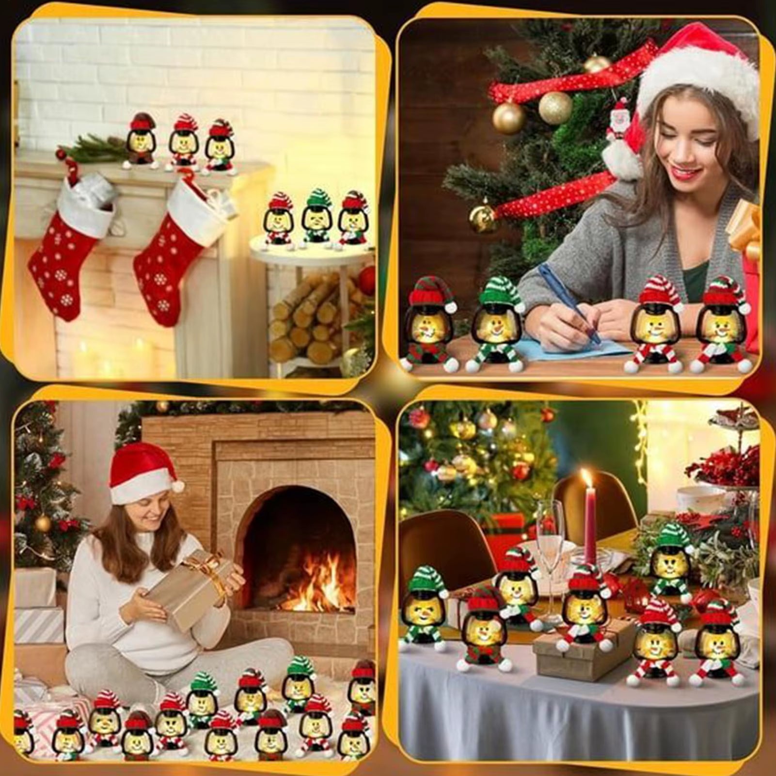 Snowman Lantern Outdoors Mini Christmas Light Decor Winter Lantern with Hats Scarves for Holiday Outdoor Indoor Party Tabletop