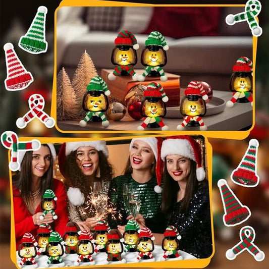 Snowman Lantern Outdoors Mini Christmas Light Decor Winter Lantern with Hats Scarves for Holiday Outdoor Indoor Party Tabletop