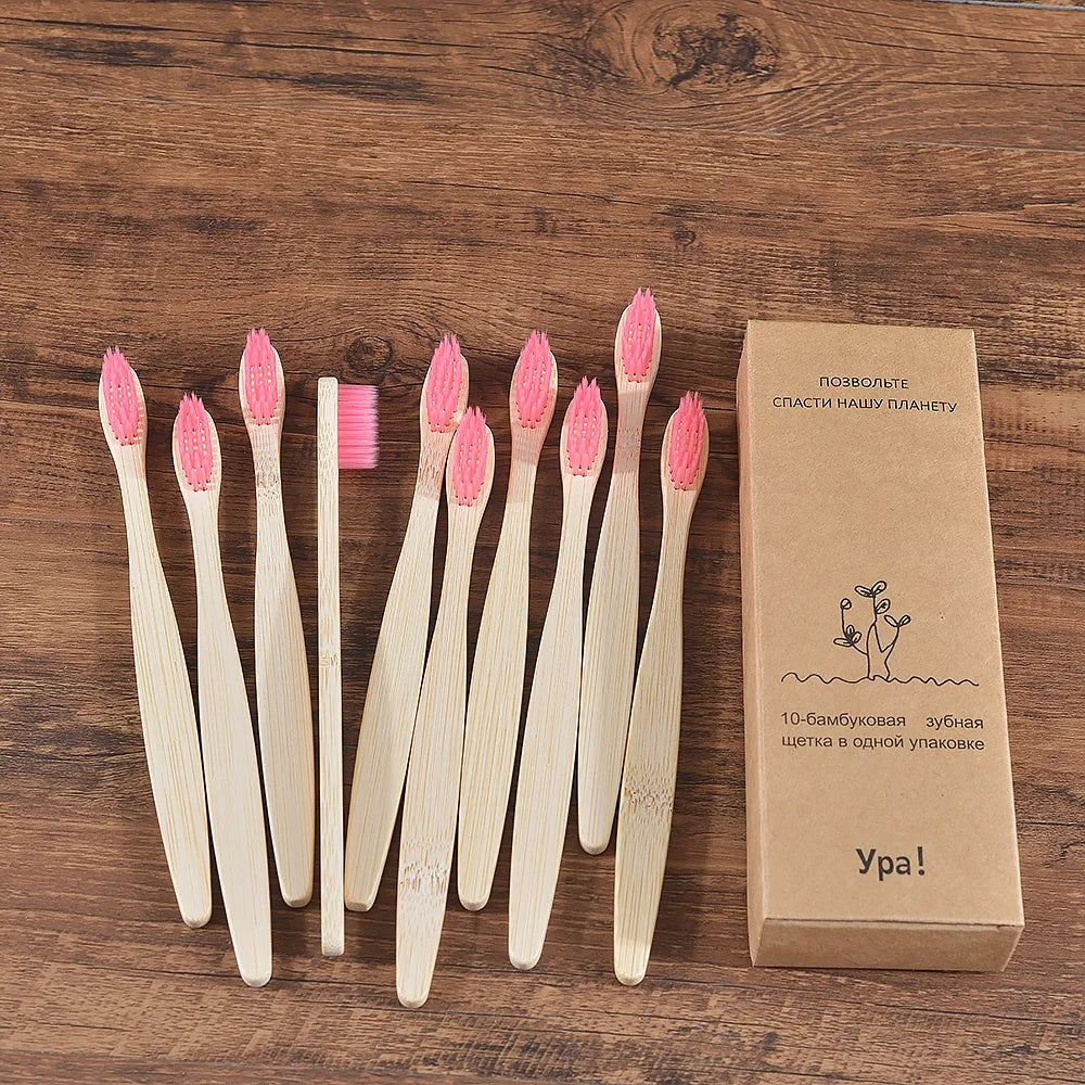 10Pcs Colorful Toothbrush Natural Bamboo Tooth Brush Sets Soft Bristle Charcoal Teeth Eco Bamboo Toothbrushes Dental Oral Care